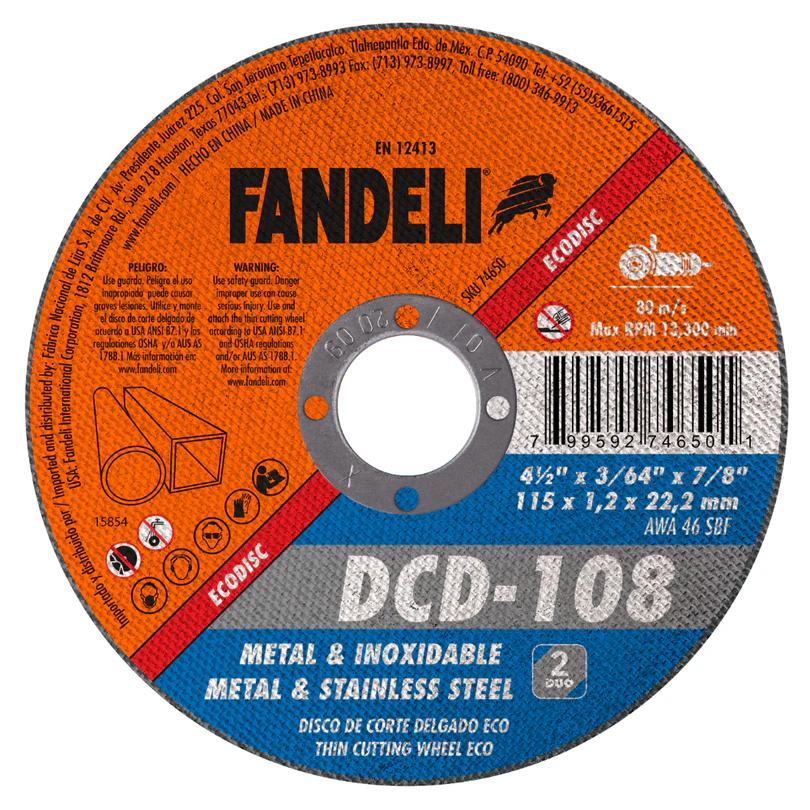 Disco de corte Eco para metal y acero inoxidable Fandeli DCD-108