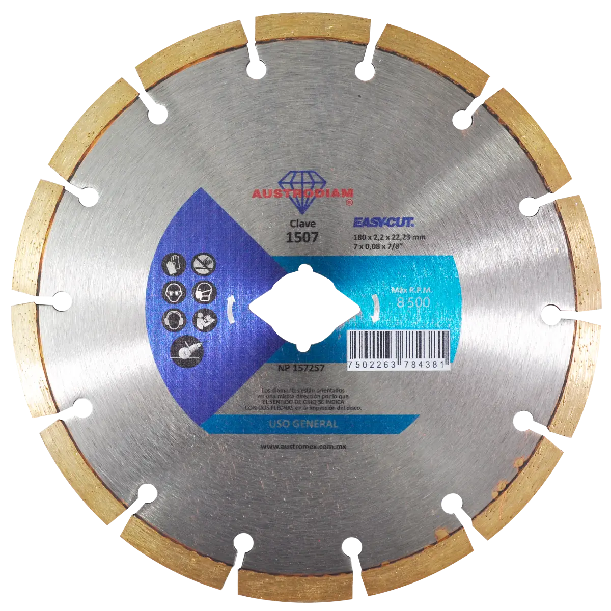 Disco para corte de materiales de construcción 7"- Clave 1507