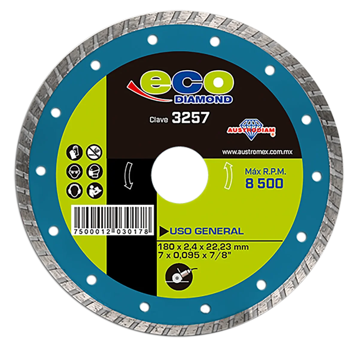 Disco para corte de materiales de construcción 7" - Clave 3257