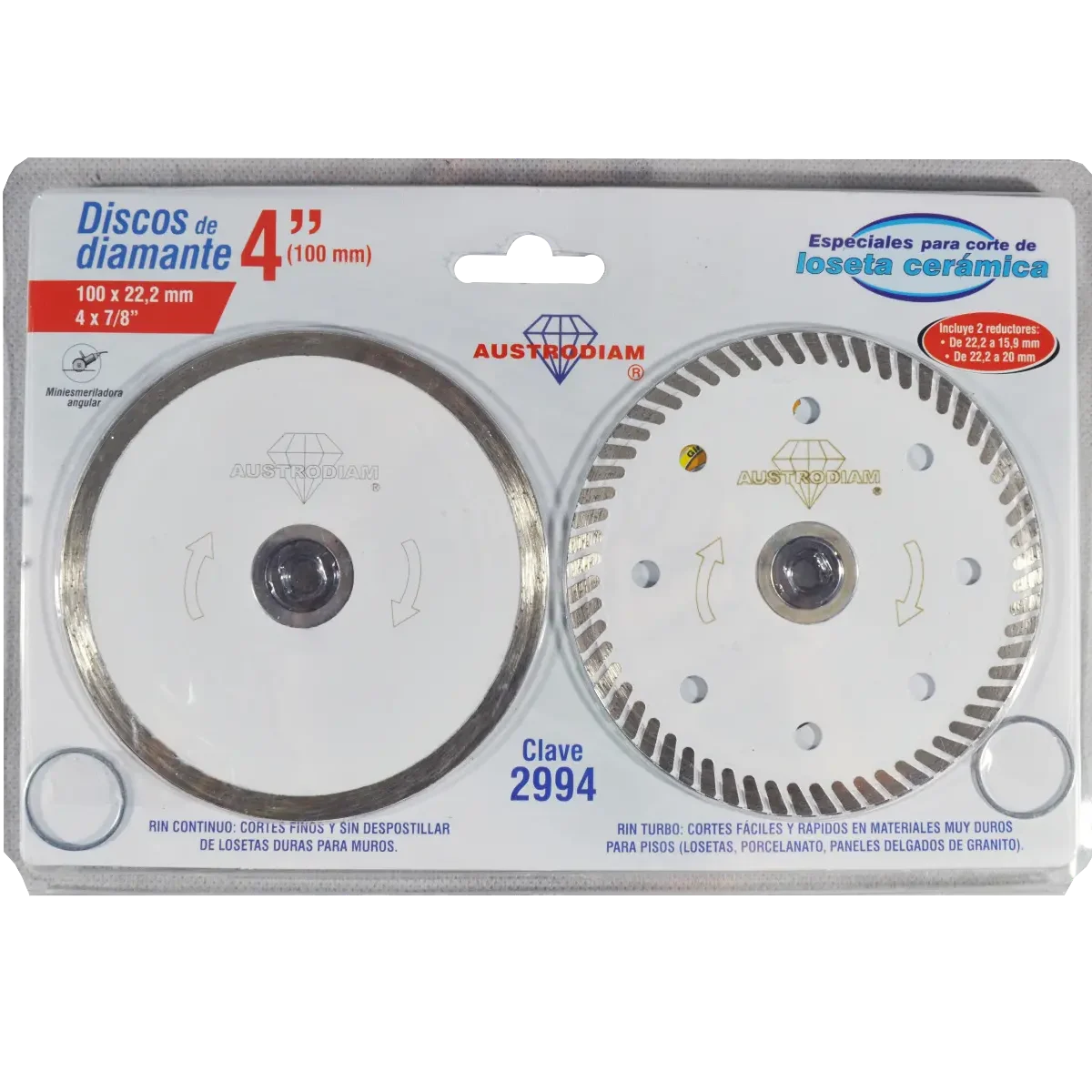 Kit discos de diamante para corte 4-" - Clave 2994