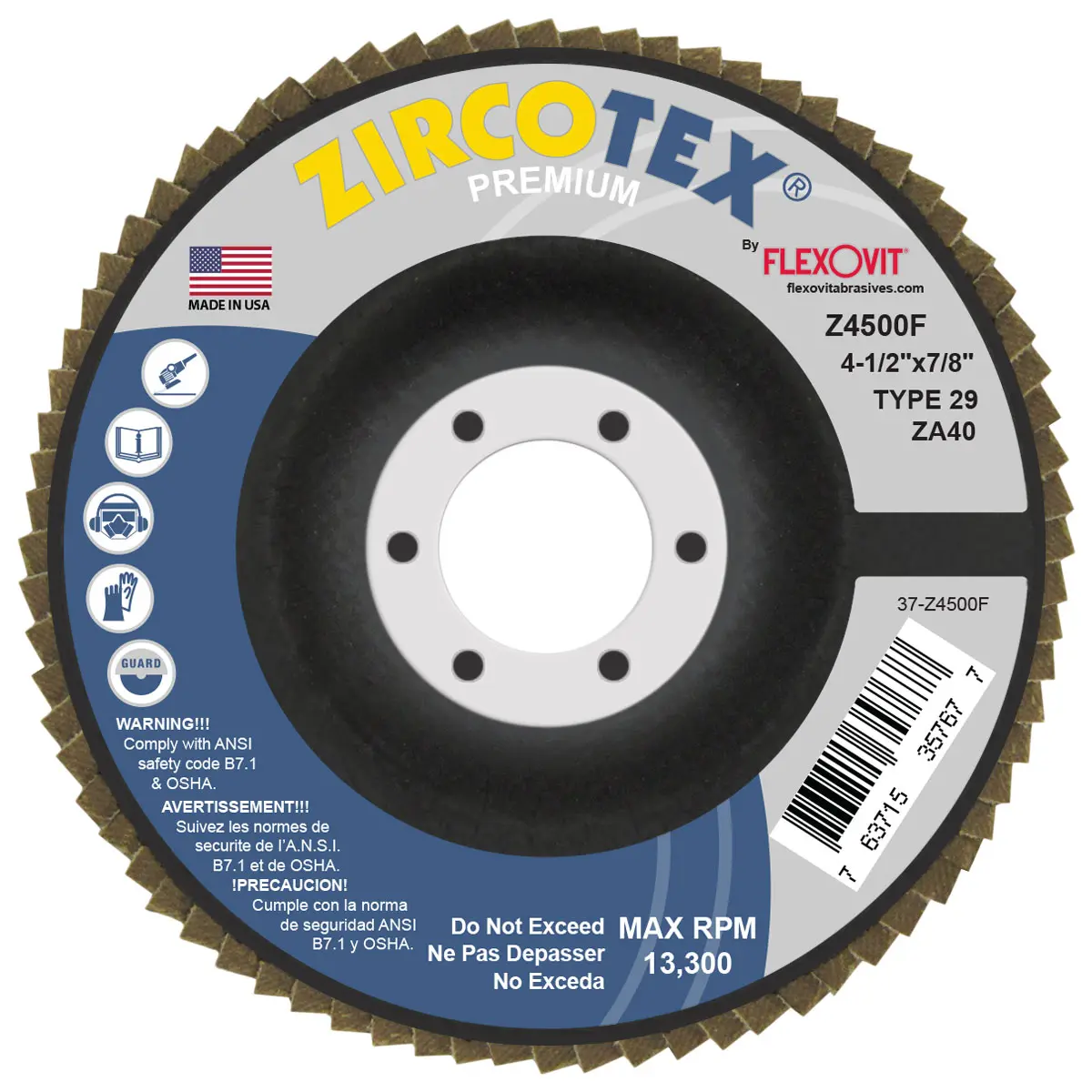 Disco laminado Zircotex Premium ZA40 4-1/2" - Z4500F